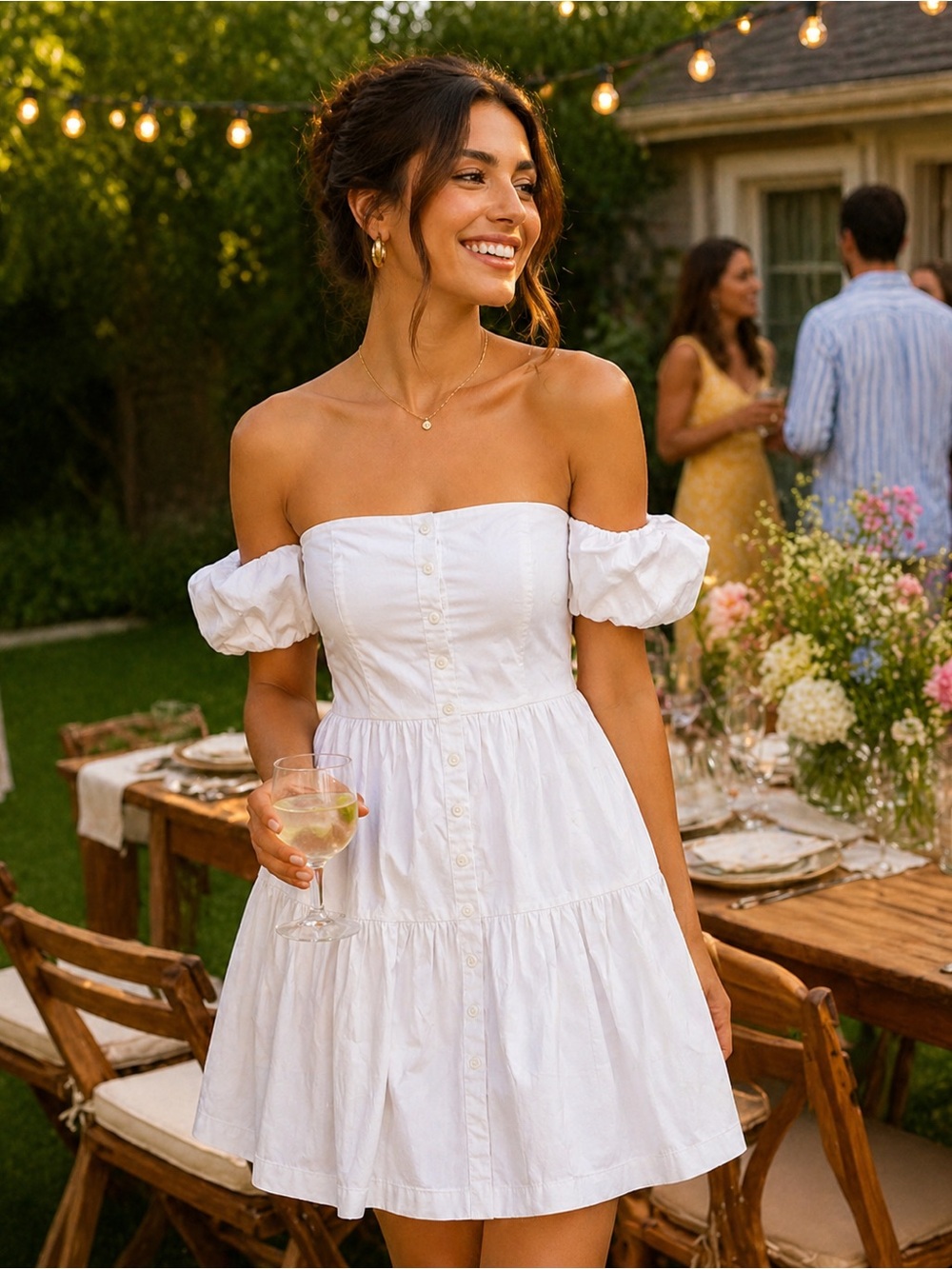 Staud Elio White Off Shoulder Mini Dress SIZE 12 NWT